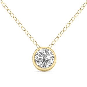 Lab Grown IGI Certified 1/2 Carat Round Solitaire Diamond Bezel Set Pendant in 14K Yellow Gold (F-G Color, S1-S2 Clarity)- PDF61386LDIGI