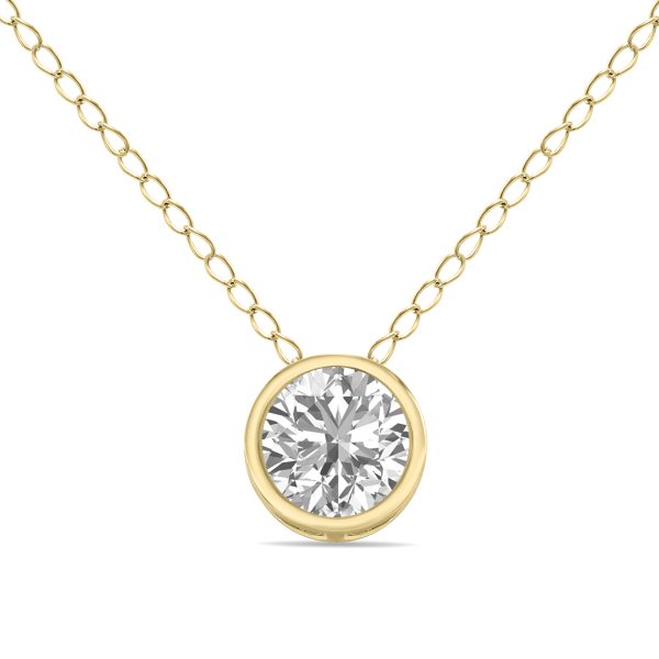 Lab Grown IGI Certified 1/2 Carat Round Solitaire Diamond Bezel Set Pendant in 14K Yellow Gold (F-G Color, S1-S2 Clarity)- PDF61386LDIGI