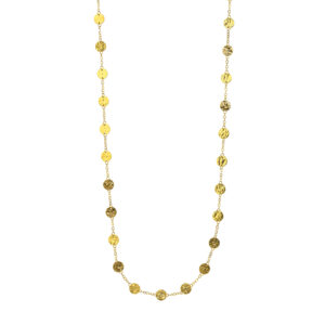 14K Solid Yellow Gold Long Chain Necklace with Hammered Discs- PDF61411