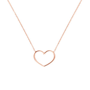 14K Solid Rose Gold Charming Open Heart Necklace- PDF61415