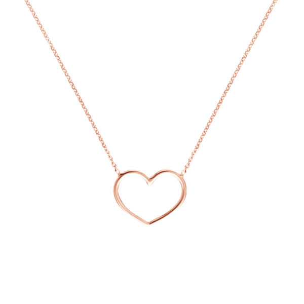 14K Solid Rose Gold Charming Open Heart Necklace- PDF61415