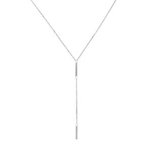 14K Solid White Gold Double Bar Drop Necklace- PDF61426