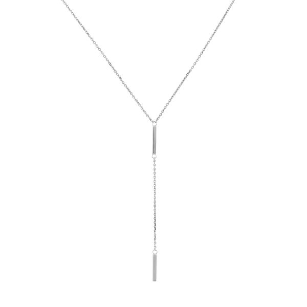 14K Solid White Gold Double Bar Drop Necklace- PDF61426