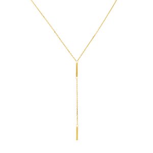 14K Solid Yellow Gold Double Bar Drop Necklace- PDF61427