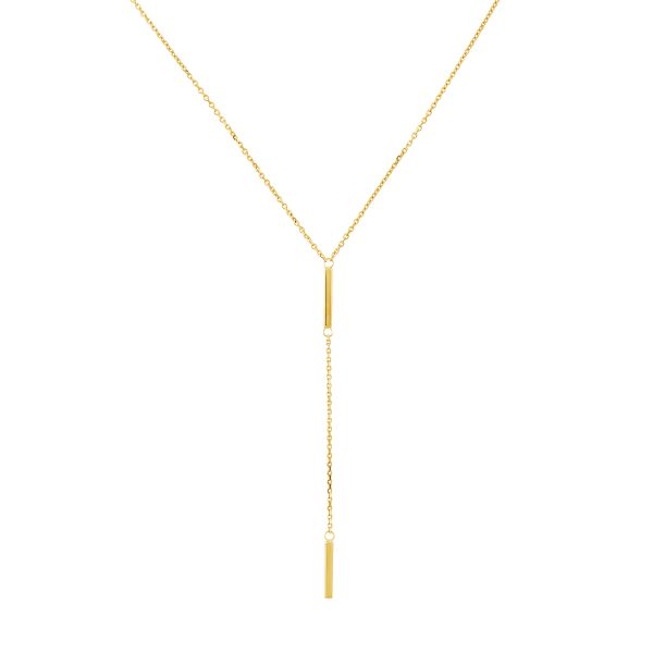 14K Solid Yellow Gold Double Bar Drop Necklace- PDF61427
