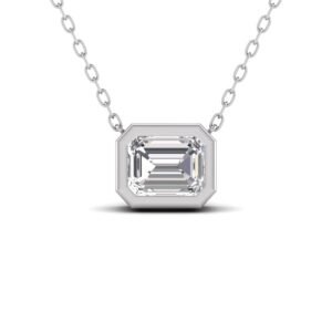 Lab Grown 1/2 Carat Emerald Cut Bezel Set Diamond Solitaire Pendant in 14K White Gold- PDF61556LD