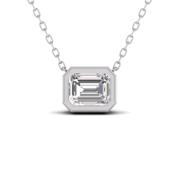 Lab Grown 1/2 Carat Emerald Cut Bezel Set Diamond Solitaire Pendant in 14K White Gold- PDF61556LD