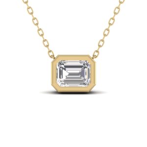 Lab Grown 1/2 Carat Emerald Cut Bezel Set Diamond Solitaire Pendant in 14K Yellow Gold- PDF61557LD