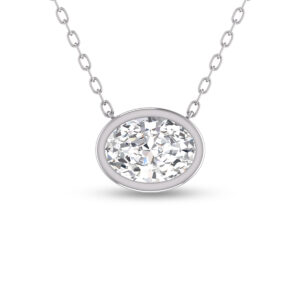Lab Grown 1/2 Carat Oval Bezel Set Diamond Solitaire Pendant in 14K White Gold- PDF61560LD