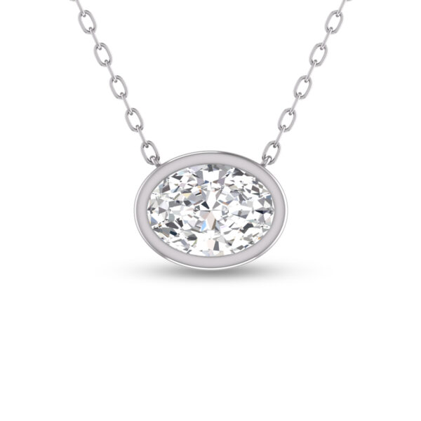 Lab Grown 1/2 Carat Oval Bezel Set Diamond Solitaire Pendant in 14K White Gold- PDF61560LD