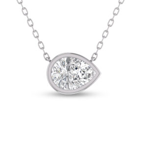 Lab Grown 1/2 Carat Pear Shaped Bezel Set Diamond Solitaire Pendant in 14K White Gold- PDF61562LD