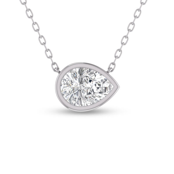 Lab Grown 1/2 Carat Pear Shaped Bezel Set Diamond Solitaire Pendant in 14K White Gold- PDF61562LD