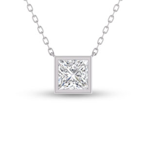 Lab Grown 1/2 Carat Princess Cut Bezel Set Diamond Solitaire Pendant in 14K White Gold- PDF61564LD