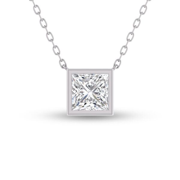Lab Grown 1/2 Carat Princess Cut Bezel Set Diamond Solitaire Pendant in 14K White Gold- PDF61564LD