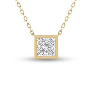 Lab Grown 1/2 Carat Princess Cut Bezel Set Diamond Solitaire Pendant in 14K Yellow Gold- PDF61565LD