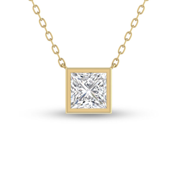 Lab Grown 1/2 Carat Princess Cut Bezel Set Diamond Solitaire Pendant in 14K Yellow Gold- PDF61565LD