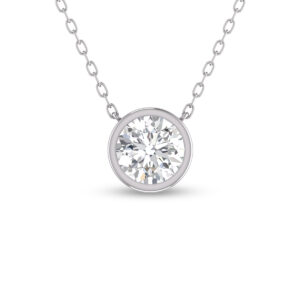 Lab Grown 1/2 Carat Round Bezel Set Diamond Solitaire Pendant in 14K White Gold- PDF61566LD