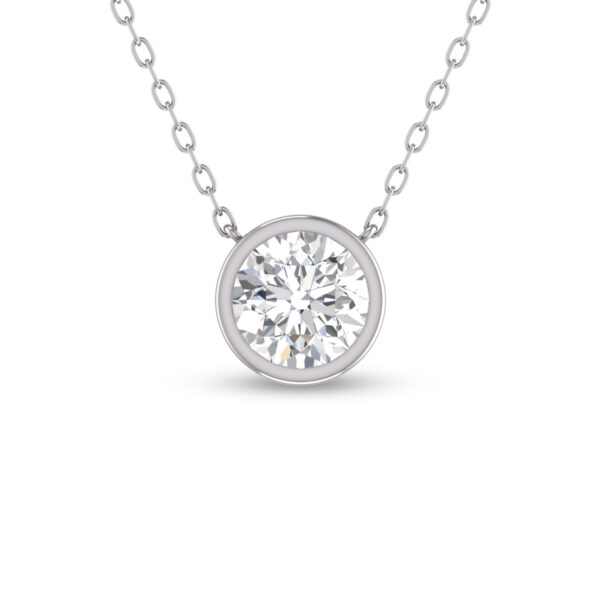 Lab Grown 1/2 Carat Round Bezel Set Diamond Solitaire Pendant in 14K White Gold- PDF61566LD