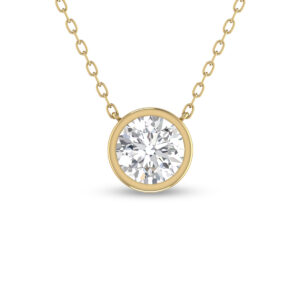 Lab Grown 1/2 Carat Round Bezel Set Diamond Solitaire Pendant in 14K Yellow Gold- PDF61567LD