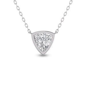 Lab Grown 1/2 Carat Trillion Shaped Bezel Set Diamond Solitaire Pendant in 14K White Gold- PDF61570LD