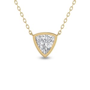 Lab Grown 1/2 Carat Trillion Shaped Bezel Set Diamond Solitaire Pendant in 14K Yellow Gold- PDF61571LD