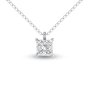 Lab Grown 1/2 Carat Princess Cut Solitaire Diamond Pendant in 14K White Gold- PDF61580LD