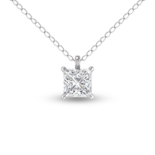 Lab Grown 1/2 Carat Princess Cut Solitaire Diamond Pendant in 14K White Gold- PDF61580LD