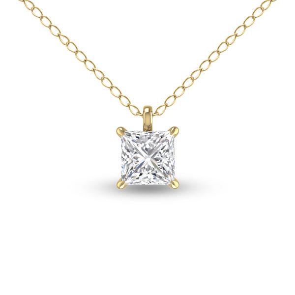 Lab Grown 1/2 Carat Princess Cut Solitaire Diamond Pendant in 14K Yellow Gold- PDF61581LD