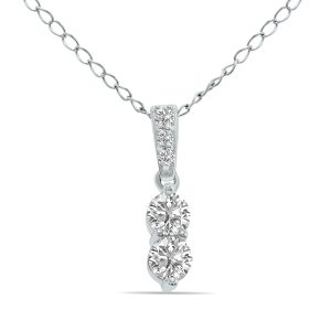 1/4 CTW Two Stone Drop Lab Grown Diamond Pendant in 10K White Gold (F-G Color, VS1- VS2 Clarity)- PDF61613LD