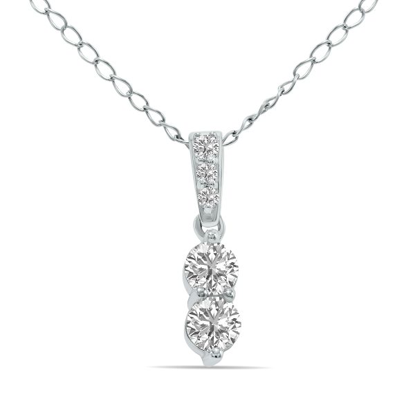1/4 CTW Two Stone Drop Lab Grown Diamond Pendant in 10K White Gold (F-G Color, VS1- VS2 Clarity)- PDF61613LD