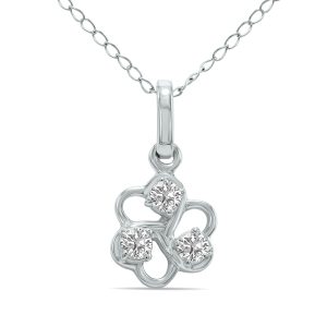 1/7 CTW Three Stone Flower Lab Grown Diamond Pendant in 10K White Gold (F-G Color, VS1- VS2 Clarity)- PDF61617LD