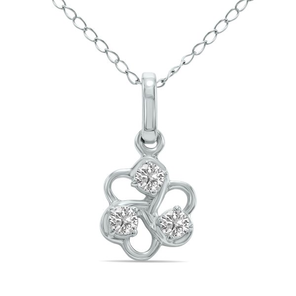 1/7 CTW Three Stone Flower Lab Grown Diamond Pendant in 10K White Gold (F-G Color, VS1- VS2 Clarity)- PDF61617LD