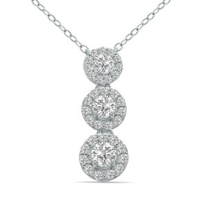 3/4 CTW Three Stone Lab Grown Diamond Pendant in 10K White Gold (F-G Color, VS1- VS2 Clarity)- PDF61621LD