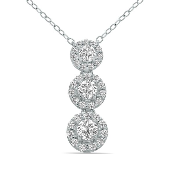 3/4 CTW Three Stone Lab Grown Diamond Pendant in 10K White Gold (F-G Color, VS1- VS2 Clarity)- PDF61621LD