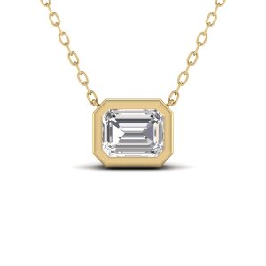 Lab Grown 1/4 Carat Emerald Cut Bezel Set Diamond Solitaire Pendant in 14K Yellow Gold- PDF61748LD
