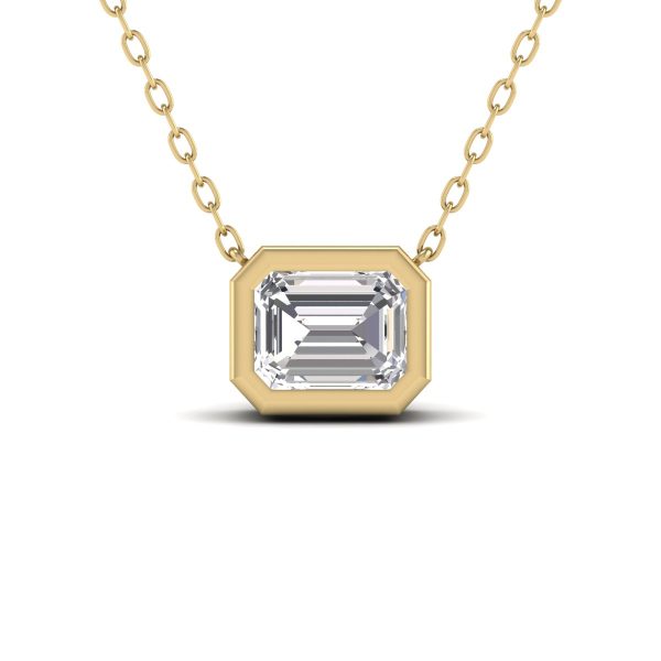 Lab Grown 1/4 Carat Emerald Cut Bezel Set Diamond Solitaire Pendant in 14K Yellow Gold- PDF61748LD