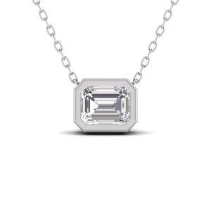 Lab Grown 3/4 Carat Emerald Cut Bezel Set Diamond Solitaire Pendant in 14K White Gold- PDF61749LD