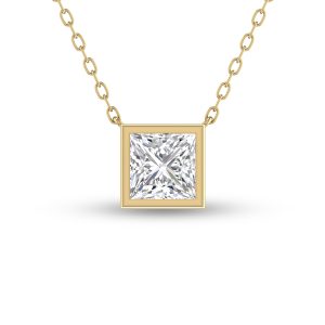 Lab Grown 1 Carat Princess Cut Bezel Set Diamond Solitaire Pendant in 14K Yellow Gold- PDF61770LD
