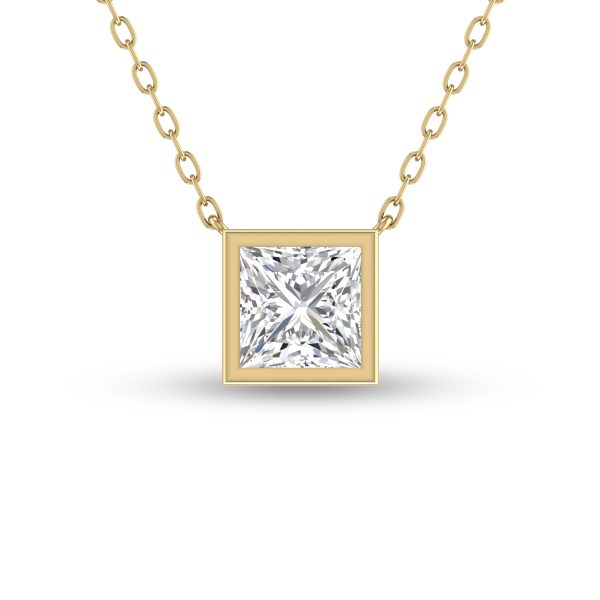 Lab Grown 1 Carat Princess Cut Bezel Set Diamond Solitaire Pendant in 14K Yellow Gold- PDF61770LD