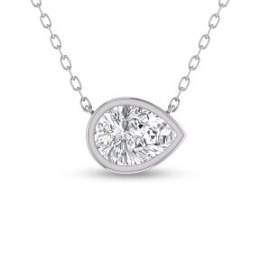 Lab Grown 1 Carat Pear Shaped Bezel Set Diamond Solitaire Pendant in 14K White Gold- PDF61775LD