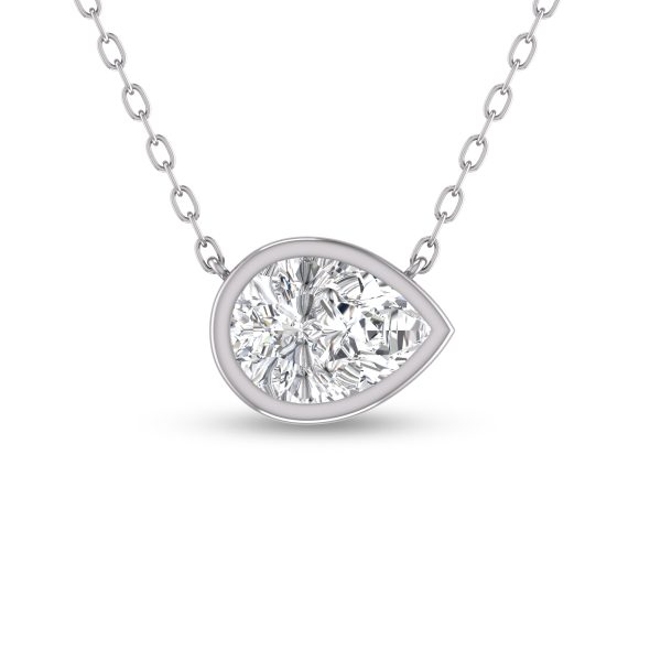 Lab Grown 1 Carat Pear Shaped Bezel Set Diamond Solitaire Pendant in 14K White Gold- PDF61775LD