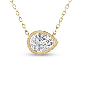 Lab Grown 1 Carat Pear Shaped Bezel Set Diamond Solitaire Pendant in 14K Yellow Gold- PDF61776LD