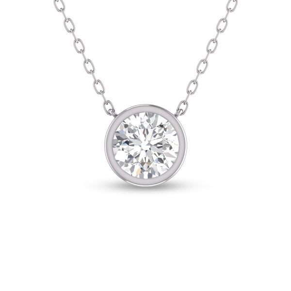 Lab Grown 1/4 Carat Round Bezel Set Diamond Solitaire Pendant in 14K White Gold- PDF61777LD