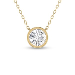 Lab Grown 1/4 Carat Round Bezel Set Diamond Solitaire Pendant in 14K Yellow Gold- PDF61778LD