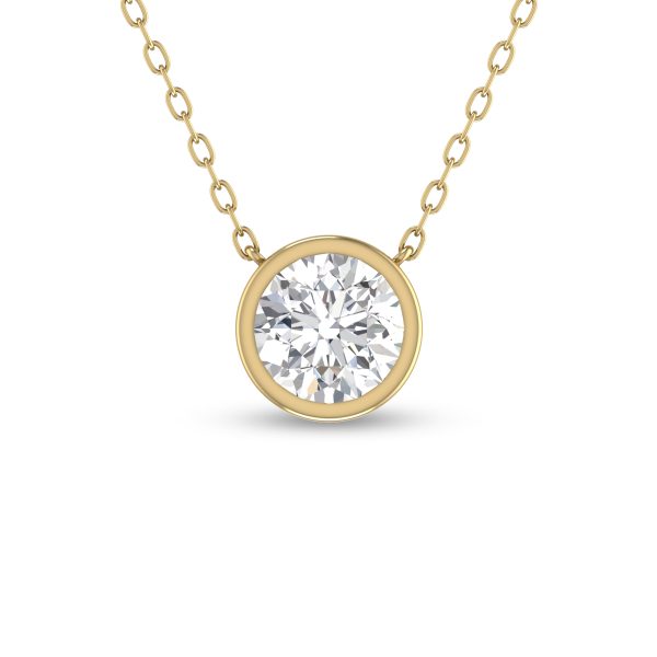 Lab Grown 1/4 Carat Round Bezel Set Diamond Solitaire Pendant in 14K Yellow Gold- PDF61778LD