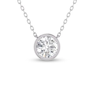 Lab Grown 3/4 Carat Round Bezel Set Diamond Solitaire Pendant in 14K White Gold- PDF61779LD