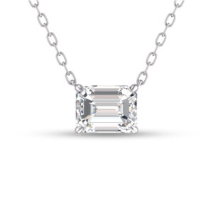 Lab Grown 3/4 Carat Floating Emerald Diamond Solitaire Pendant in 14K White Gold- PDF61789LD