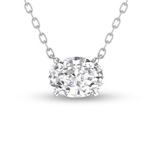 Lab Grown 1 Carat Floating Oval Diamond Solitaire Pendant in 14K White Gold- PDF61803LD