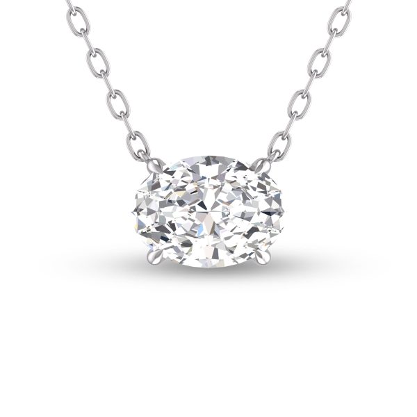 Lab Grown 1 Carat Floating Oval Diamond Solitaire Pendant in 14K White Gold- PDF61803LD