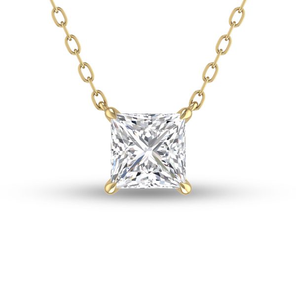 Lab Grown 3/4 Carat Floating Princess Cut Diamond Solitaire Pendant in 14K Yellow Gold- PDF61808LD
